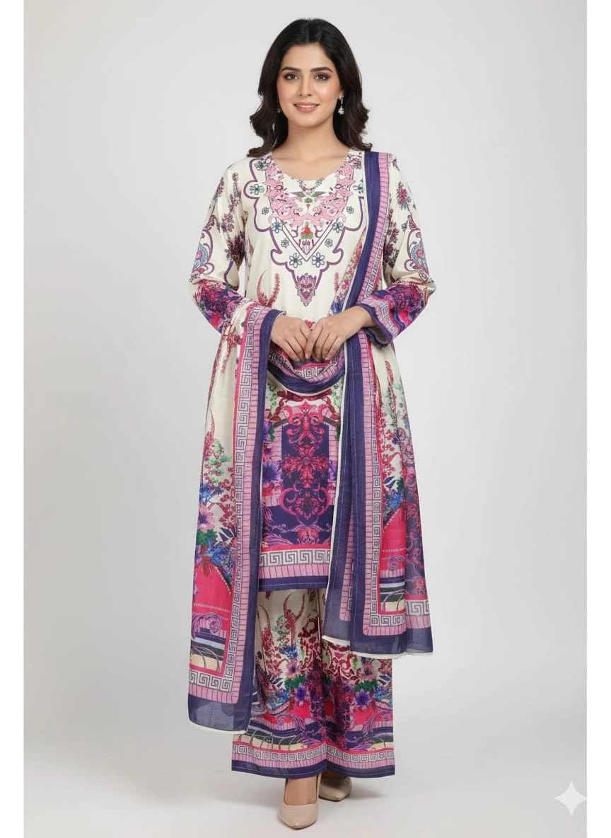 Ready Made Pure Dubai Silk Digital Print Three Piece - Exquisite Fashion