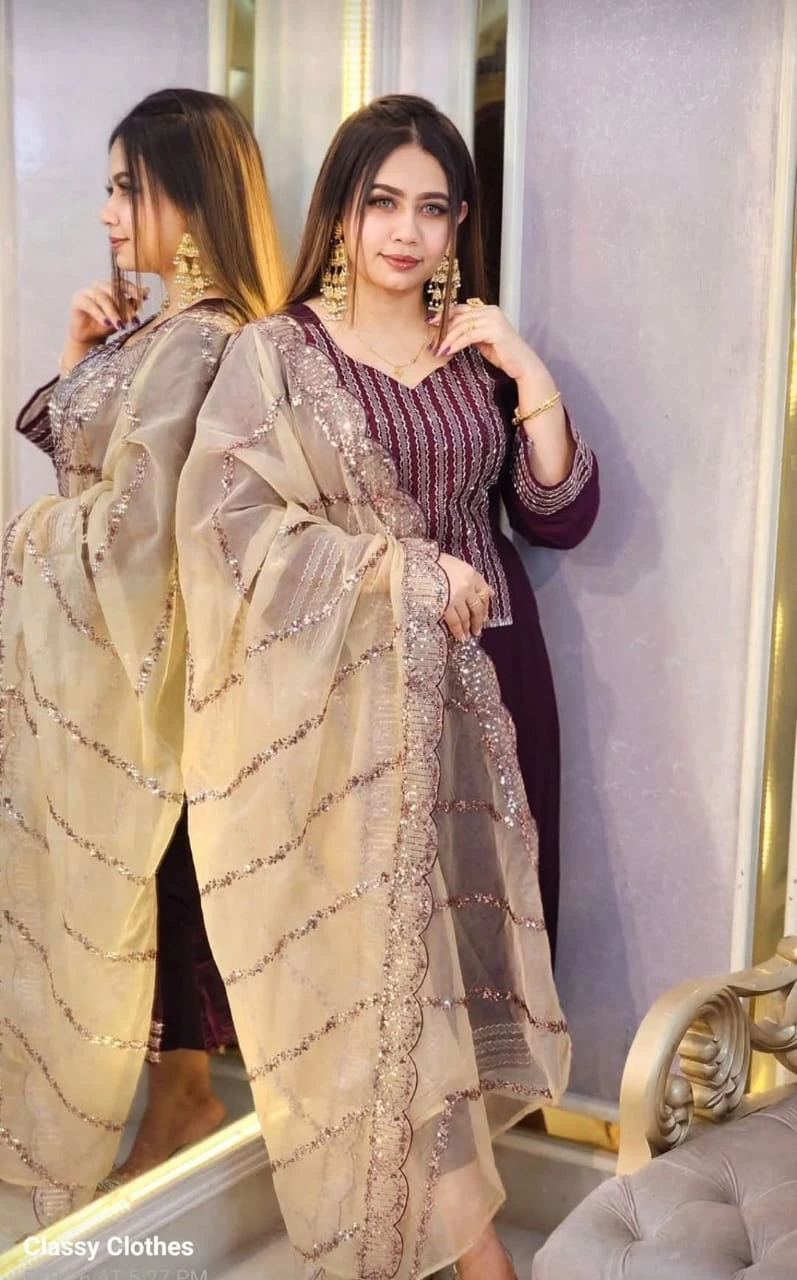 Stylish Linen Sequence Three Piece Outfit