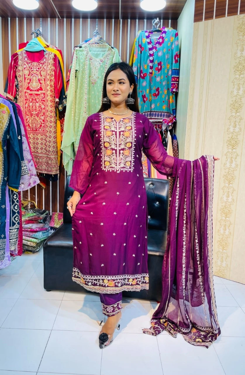 Georgette Embroidery Three Piece - Eye-Catching