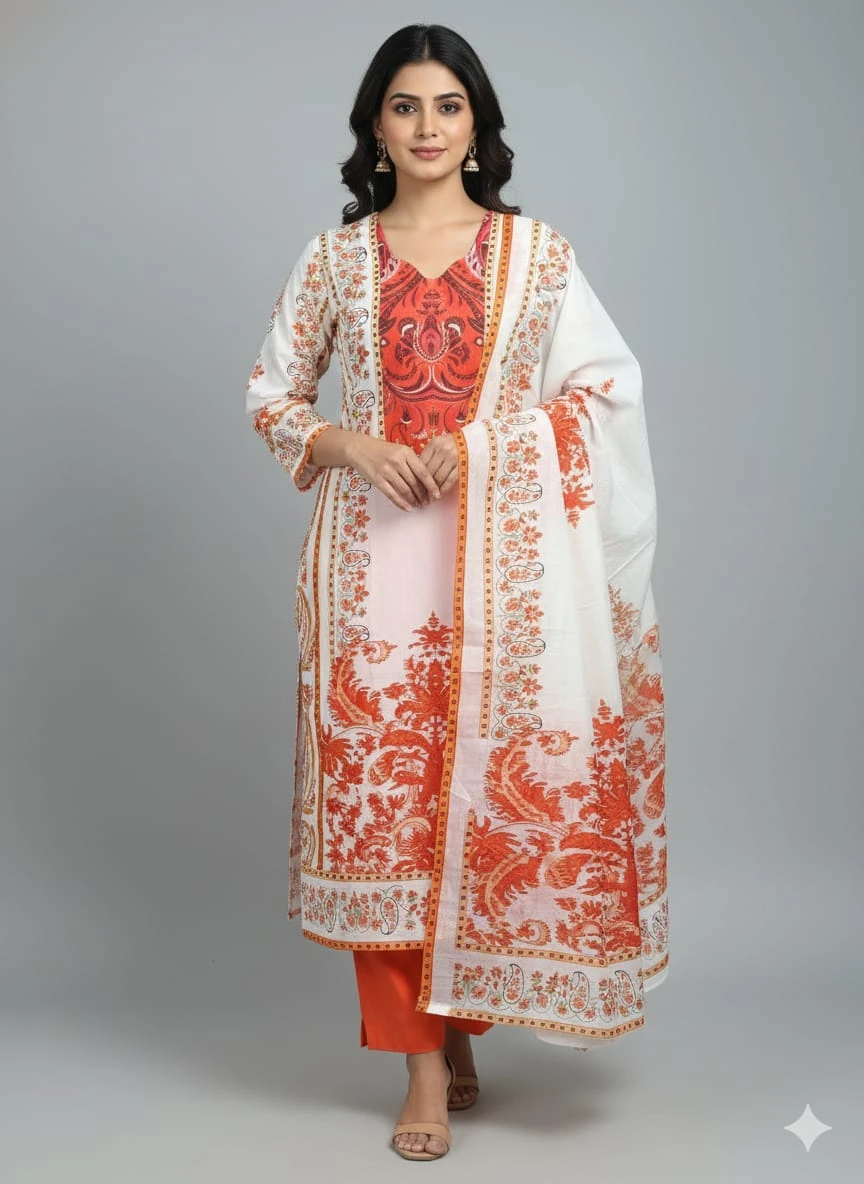 Ready Made Pure Dubai Silk Digital Print Three Piece - Trendy Attire
