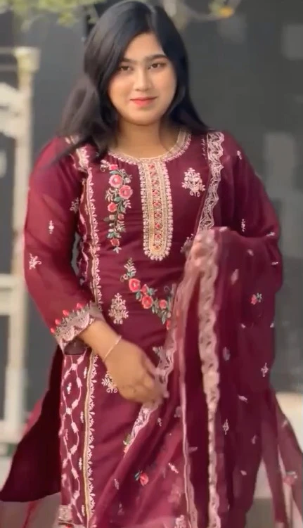 Chic Georgette Embroidery Four Piece Wear