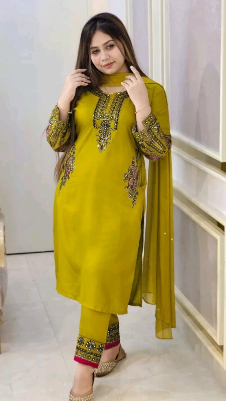 Elegant Sequin Embroidery Three Piece