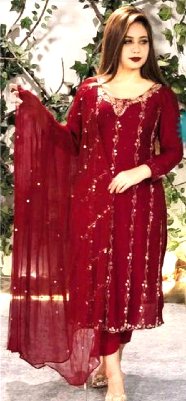 Beautiful Karchupi Design Three Piece Outfit