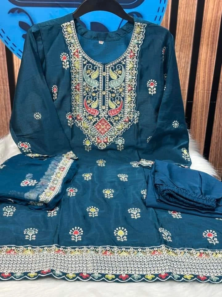 Elegant Indian Chinon Georgette Three Piece