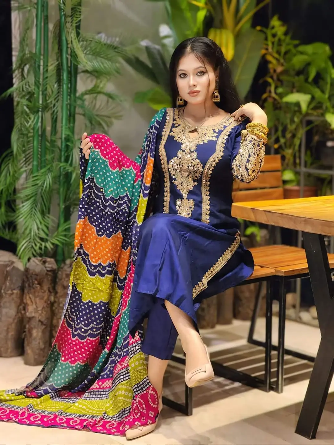 Chic Linen Sequence Three Piece Ensemble