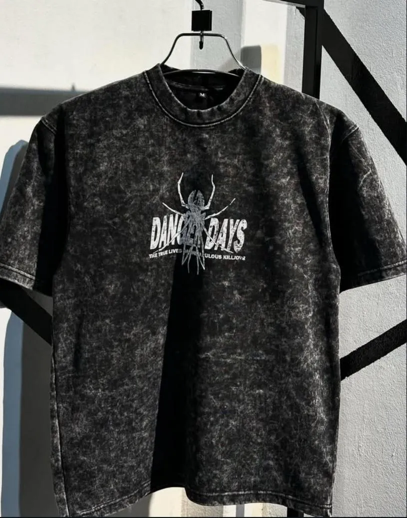 Chic Premium Acid Wash Drop Shoulder Rich-Texture Solid Pattern T-Shirt