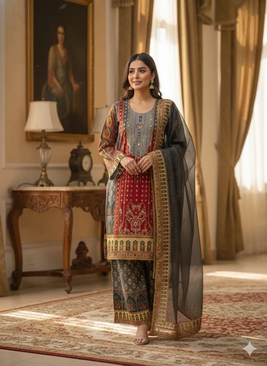 Digital Print Three Piece | Stylish