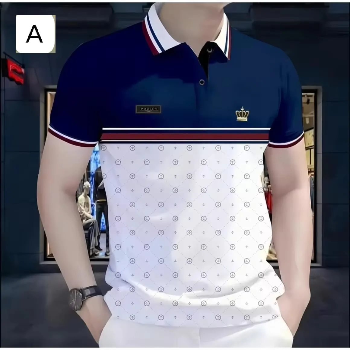 Durable Old Man Style Buttonless Polo Shirt Neat Stitch Finish