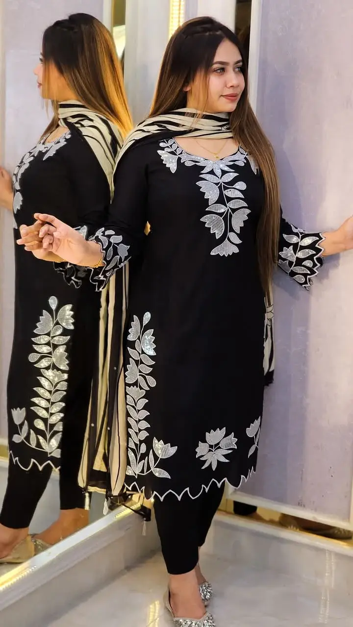 Elegant Embroidery Sequence Three Piece Set