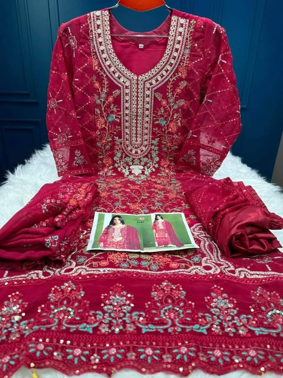 Elegant Pakistani Crepe Chinon Three Piece