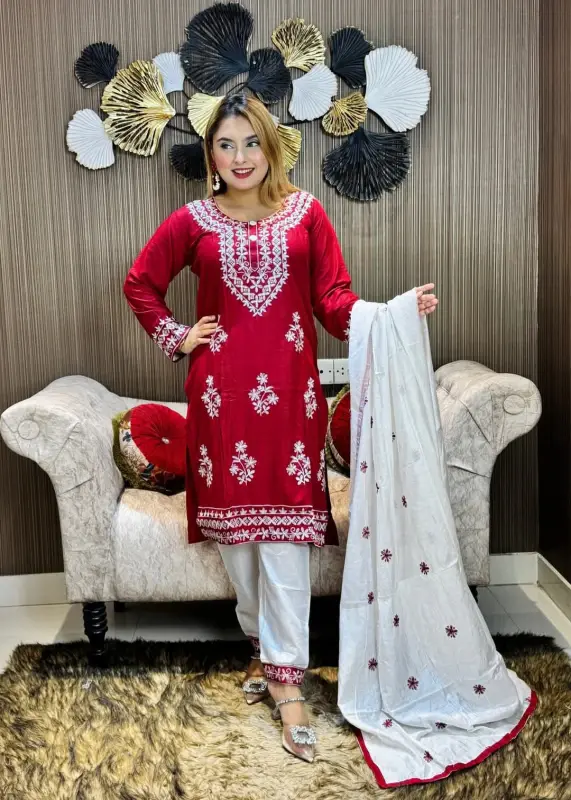 Embroidery Cotton Three Piece - Versatile Wardrobe