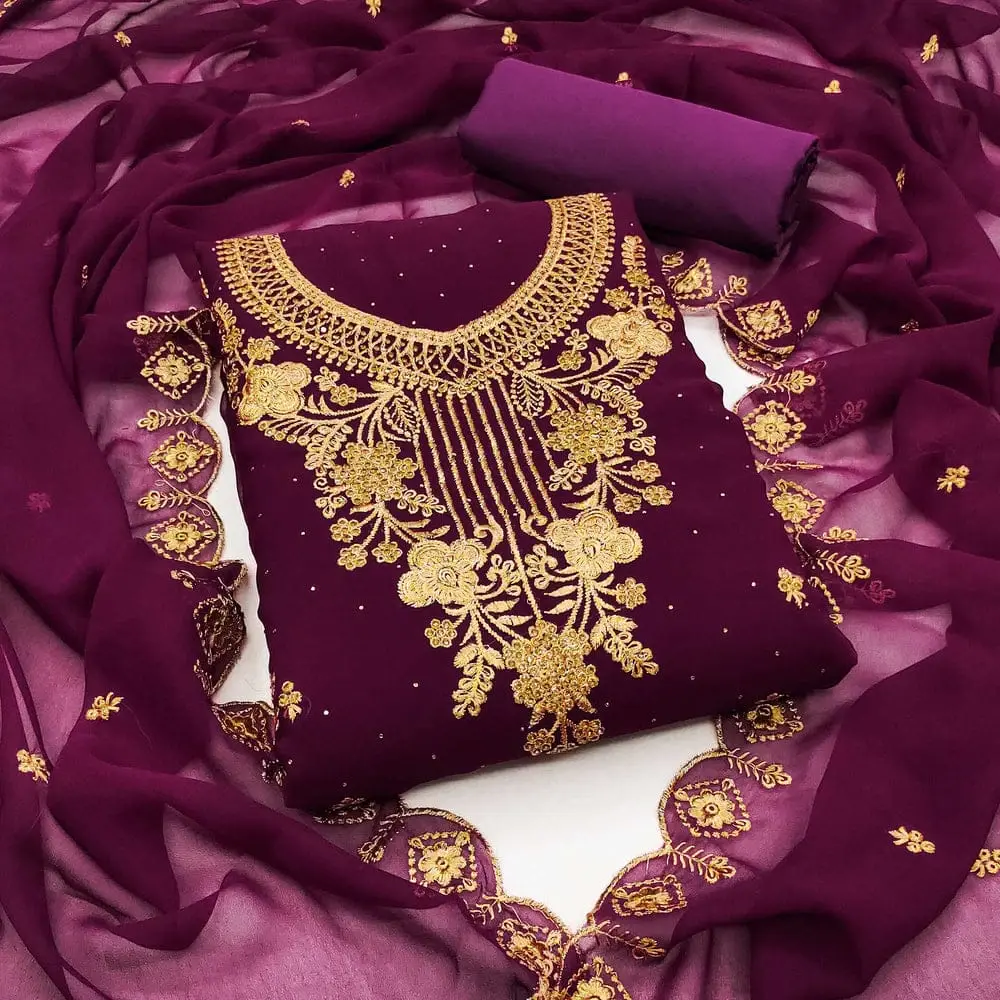Stylish Georgette Embroidery Four Piece Collection