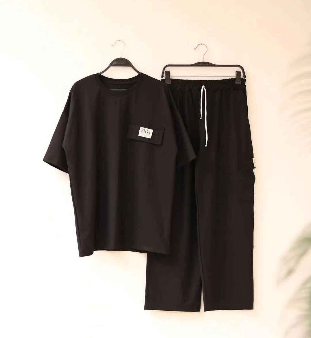 Vintage-Wash Grand Ladies  and Trouser Set Unique Texture Ladies T-shirt