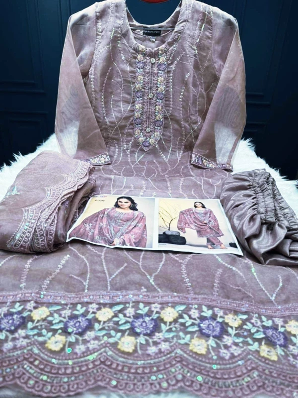 Pakistani White Gold Jorjet Three Piece - Glamorous Look