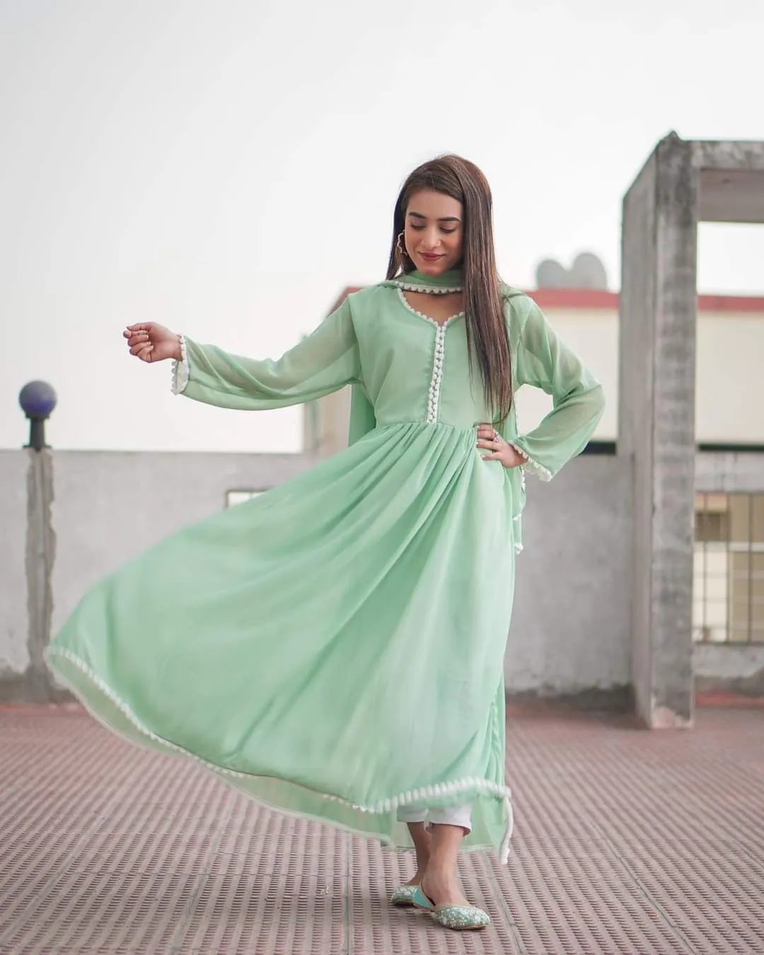 Elegant Indian Georgette 3 Piece Gown at Nazmas - Best Prices