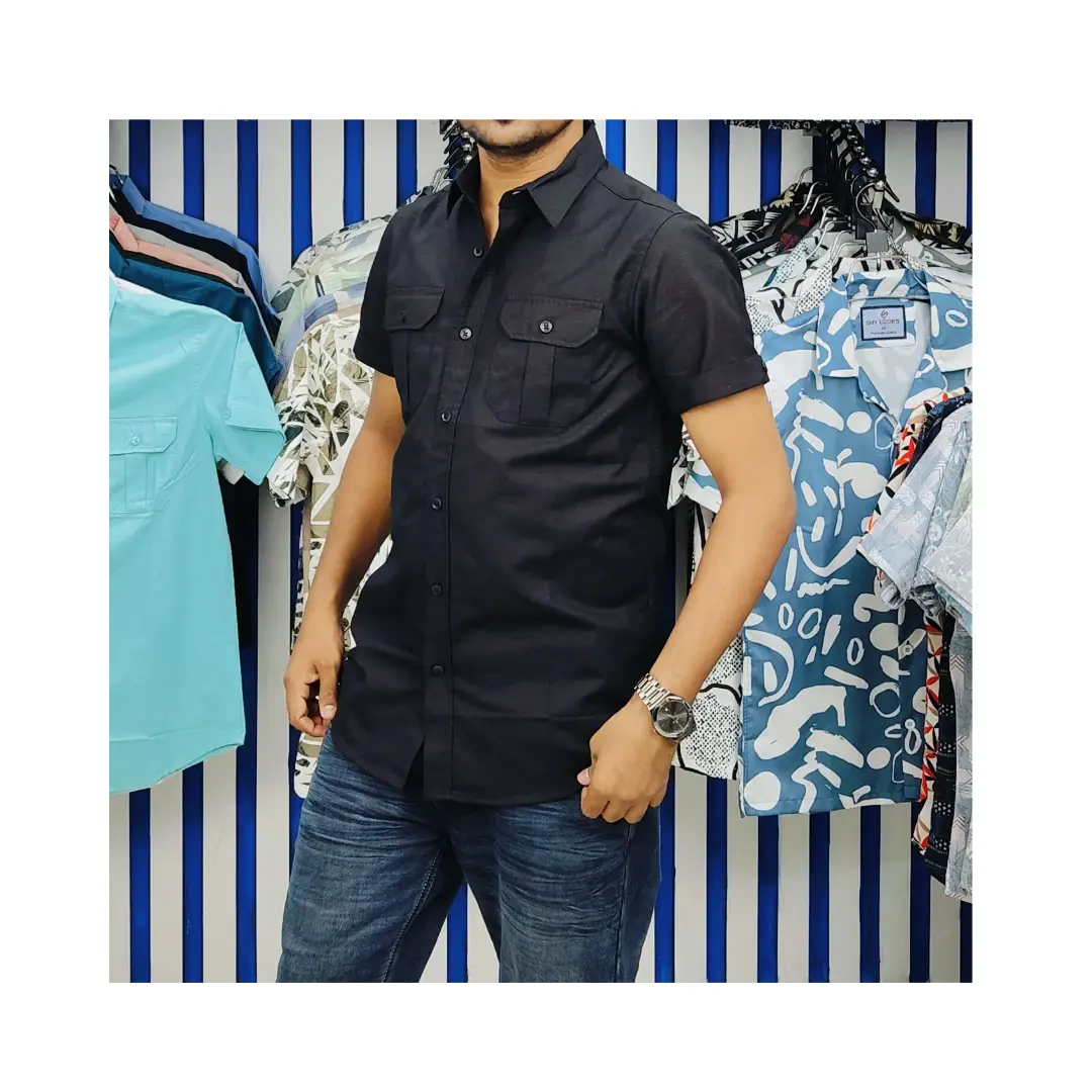 Nazmas Double Pocket Shirt for Men (Black) - Shop Online Deals