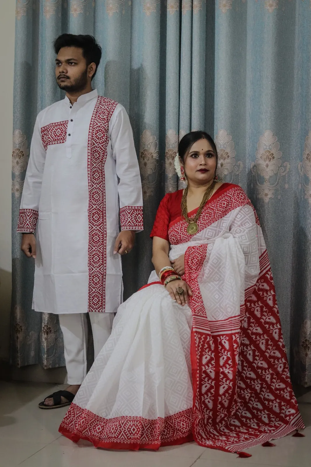 Panjabi Sharee with Blouse Piece Couple Set