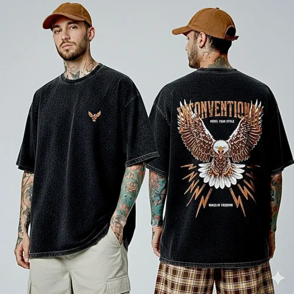 Premium Acid Wash Drop Shoulder Eco-Friendly V-Neck Elegant T-Shirt