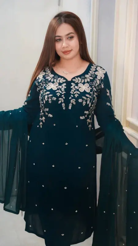 Rayon Cotton Dress Full Set Embroidery - Comfortable Chic