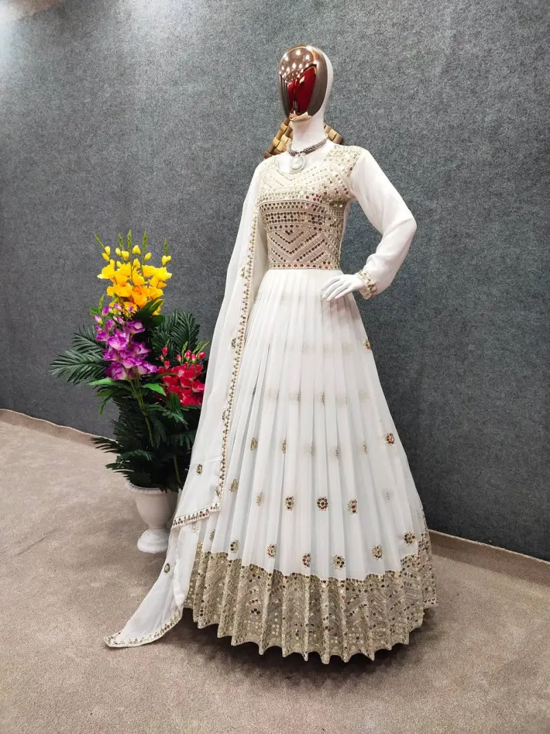 রেডিমেড জর্জেট এমব্রয়ডারি পার্টি ড্রেস