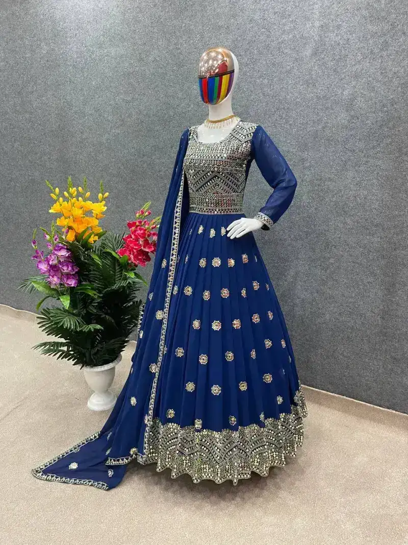 রেডিমেড জর্জেট এমব্রয়ডারি পার্টি ড্রেস