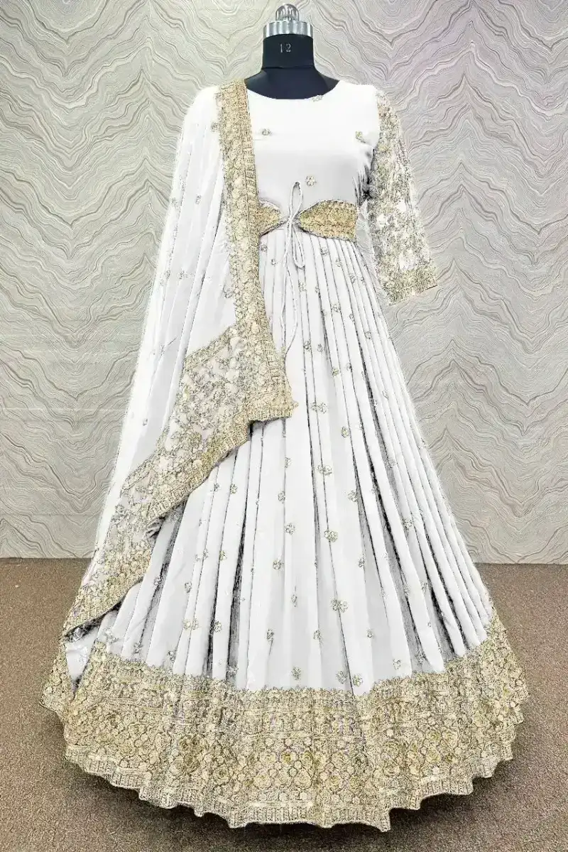 সেমী স্টিচড জর্জেট এমব্রয়ডারি লং ফ্লোর টাচ আনারকলি পার্টি ড্রেস
