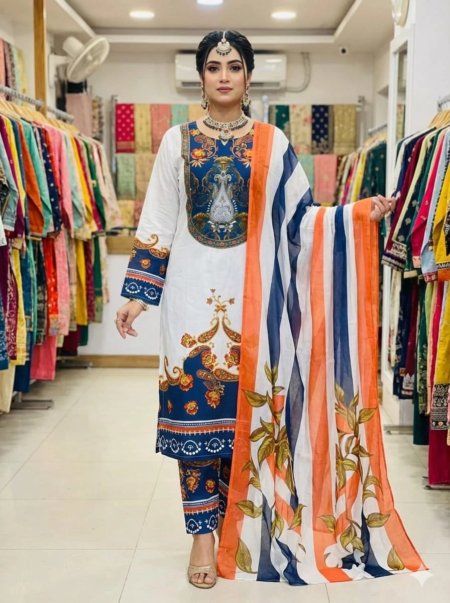 Ready Made Pure Dubai Silk Digital Print Three Piece - Everyday Glamour