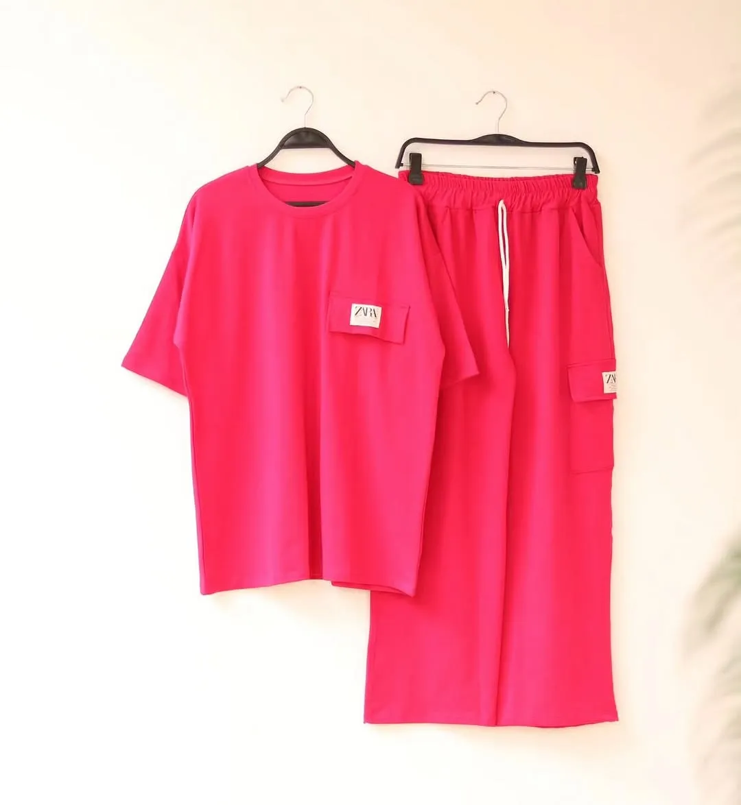 Luxury Ladies  and Trouser Set Combed Crew-Neck Ladies T-shirt