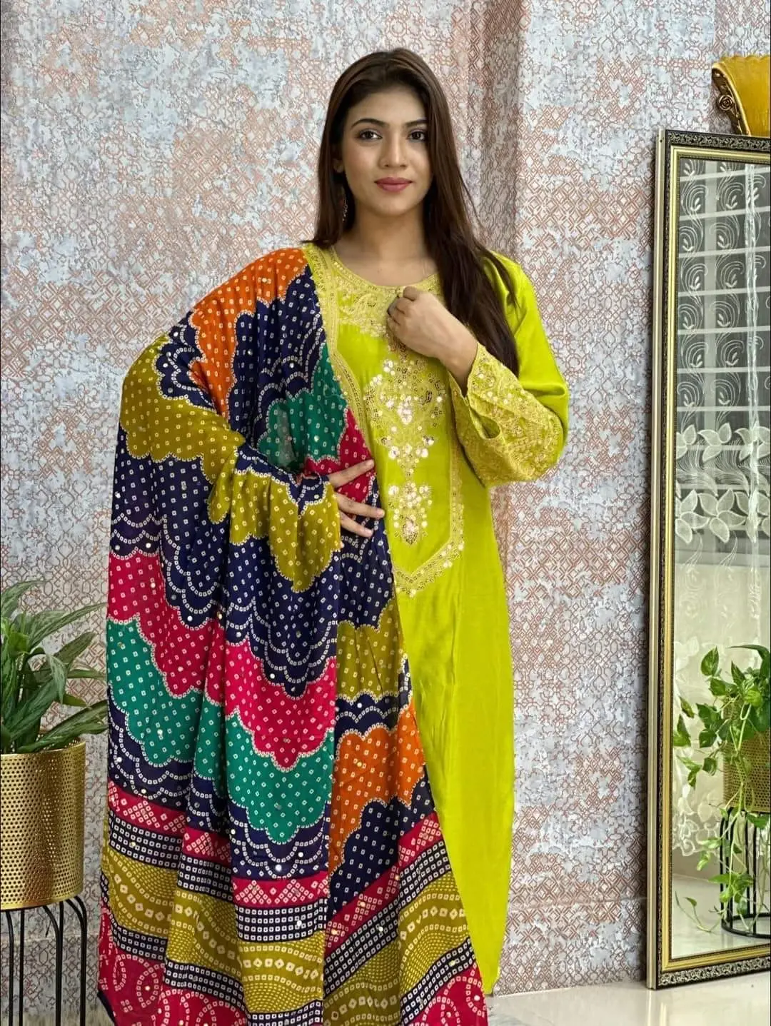 Stylish Linen Sequence Three Piece Attire