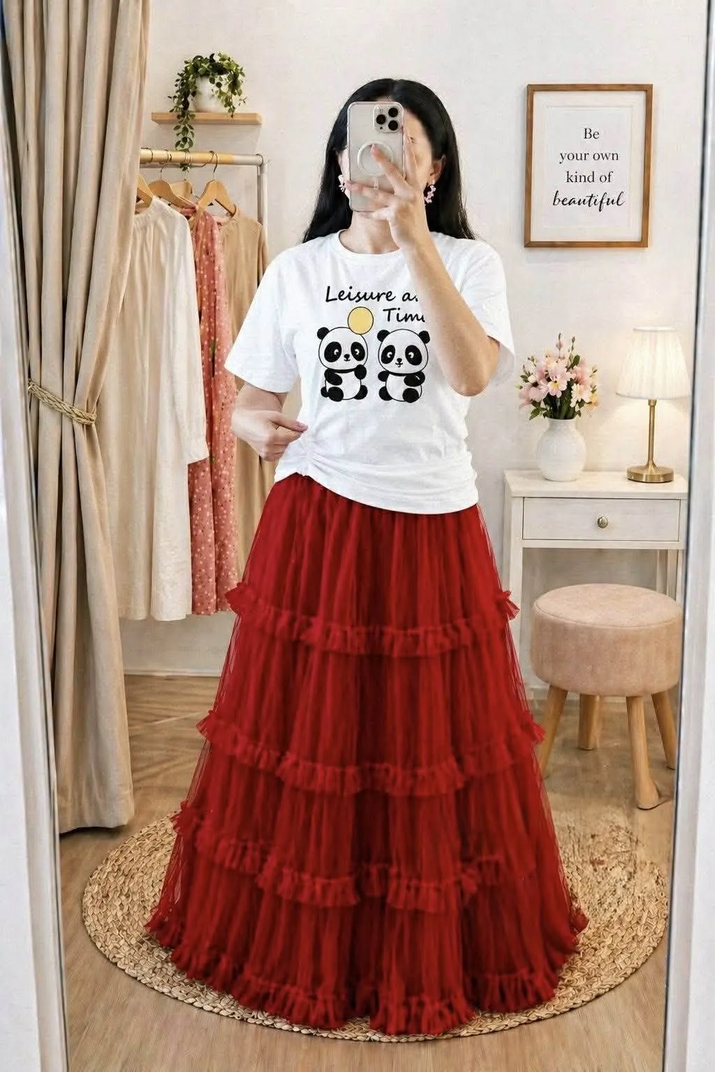 Vintage-Wash Refined and Skirt Set High-Def Print Ladies T-shirt
