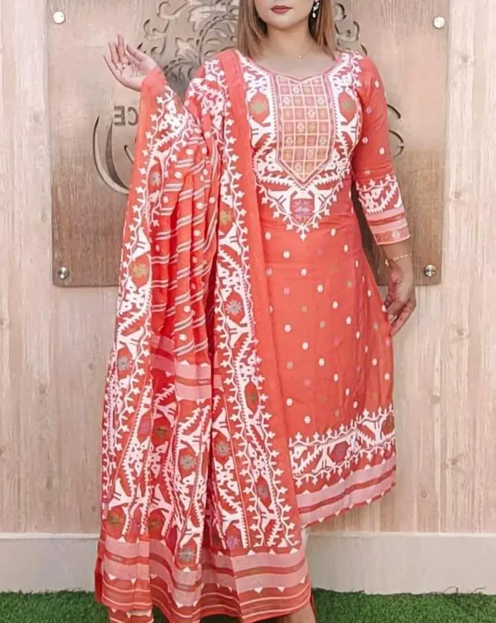 আনস্টিজ আফসান স্ক্রিন প্রিন্ট থ্রি-পিস - Effortlessly Stylish Look
