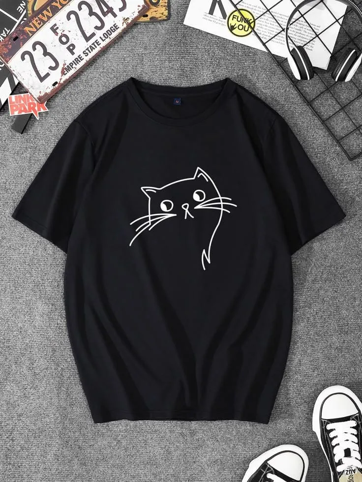 Vogue Modern-Cut Stylish Drop Shoulder Bold Graphics T-Shirt