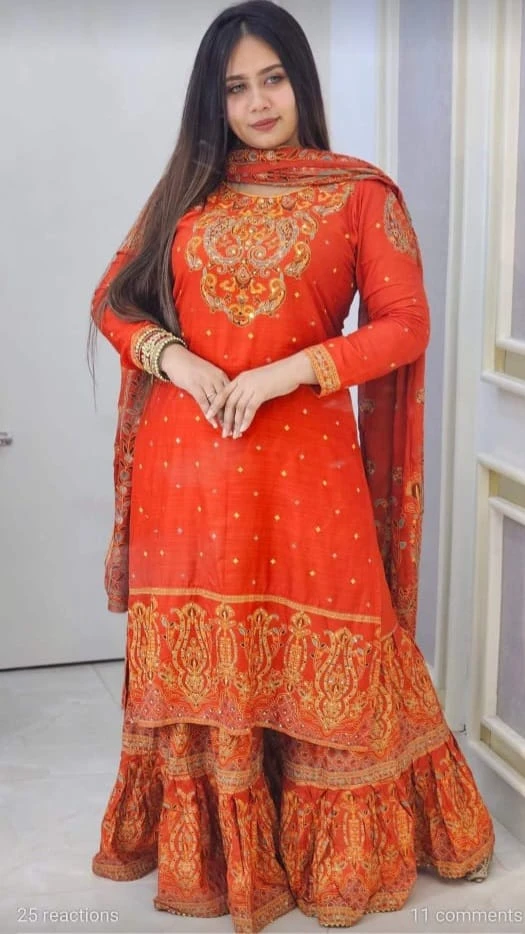 Elegant Slap Cotton Gharara Three Piece style