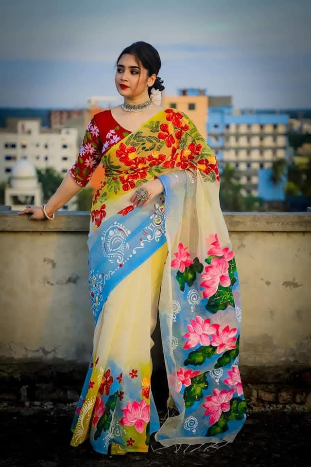Silk Sharee Big rose flower print