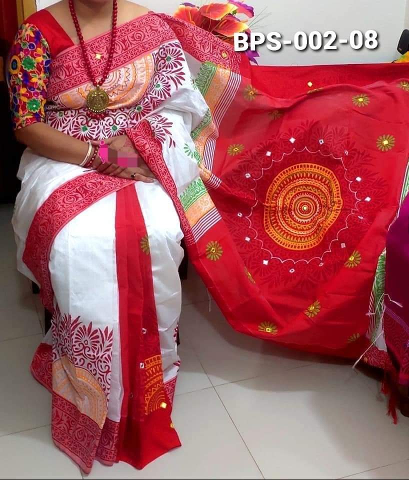 Dhupiyan Silk Saree Red-White