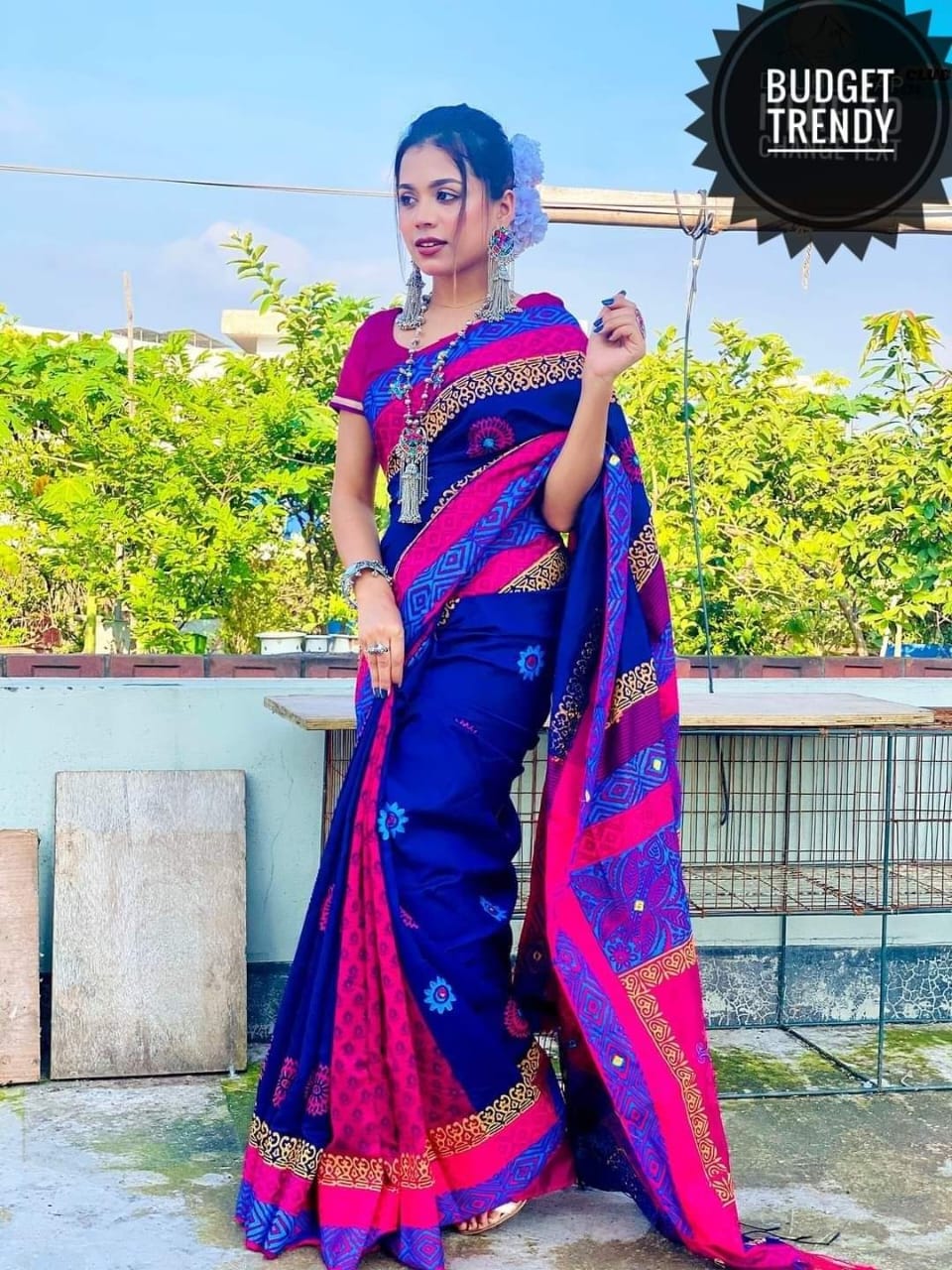 Dhupiyan Silk Saree Blue-Misty