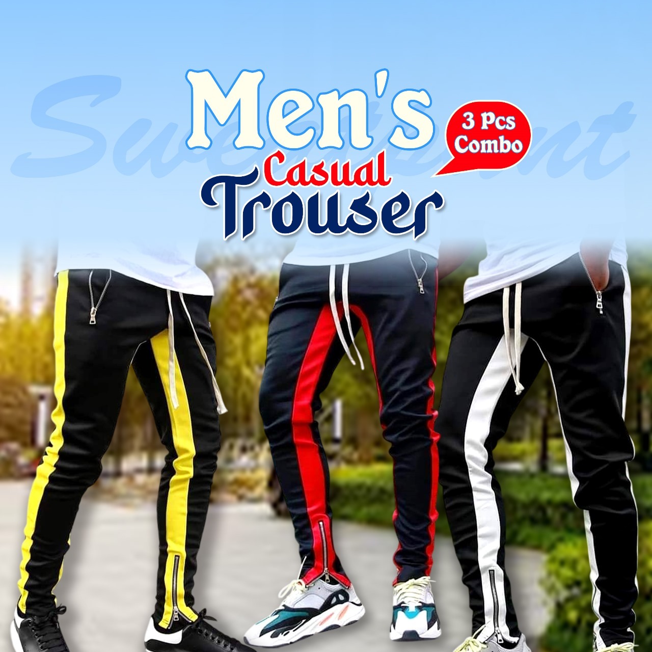 Buy Combo 3 Pcs Casual Men's Sweatpant Trouser Black + Yellow + white at Best Price in Bangladesh