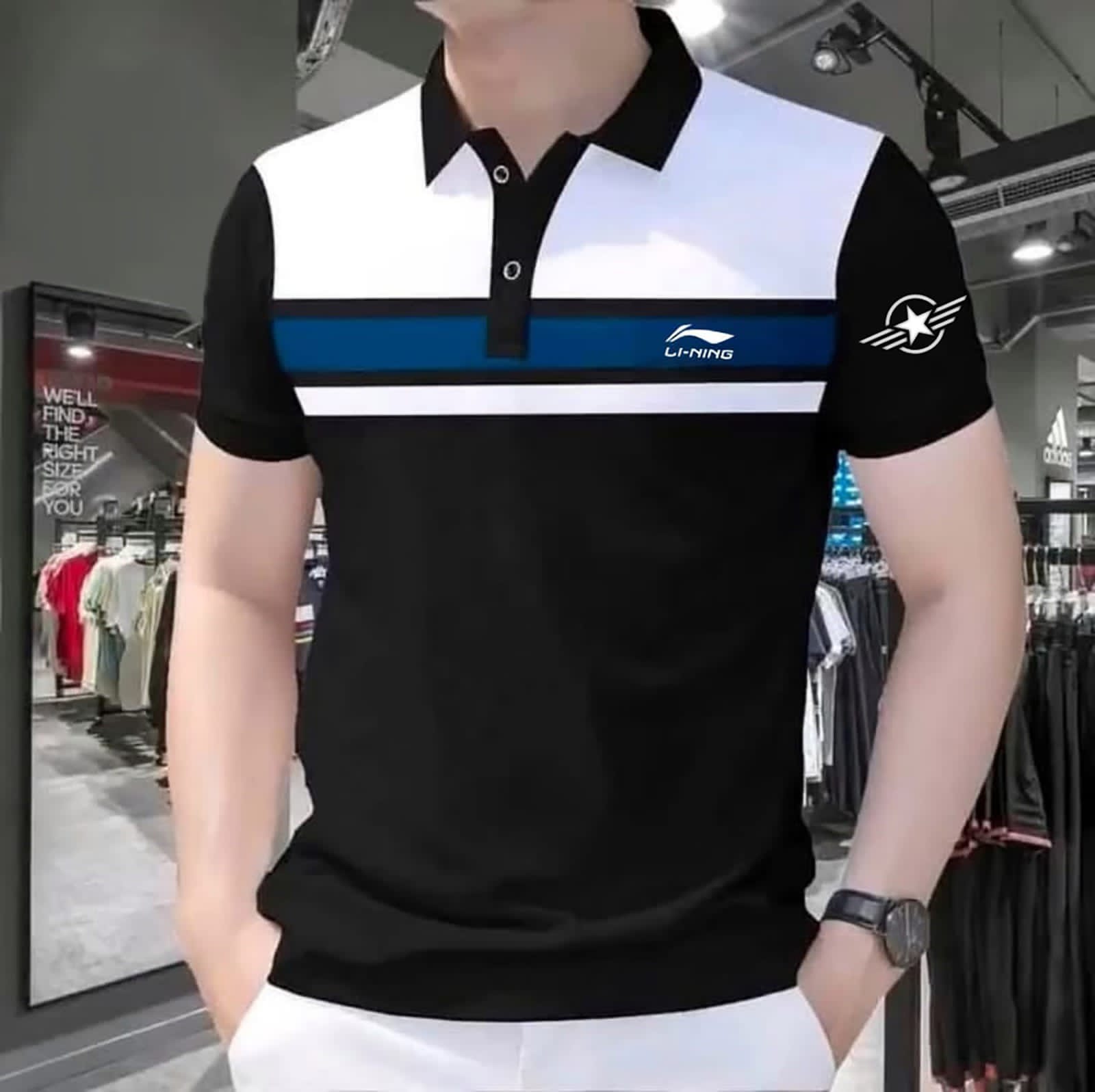 Buy Cotton Polo Shirt For Men's LI-NING Black-White at Best Price in Bangladesh